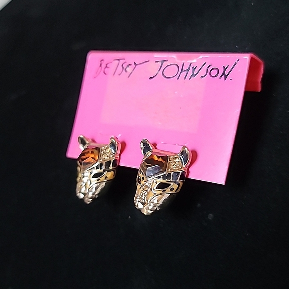 New Vintage! BETSEY JOHNSON Hollywood Glam Collection Tiger Head Stud Earrings. - Picture 3 of 6